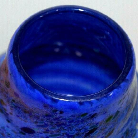 Vintage Hand Blown Blue Fused Glass Vase Ribbed Sides - Picture 4 of 5